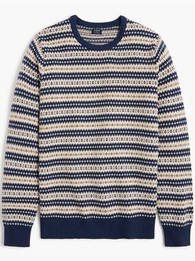 J.Crew Fair Isle Sweater Men’s Large Cotton Knit Blue Crewneck Nordic